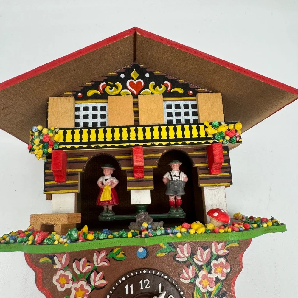 Vintage German Black Forest Chalet Weather House Clock Untested As Is W/ Key